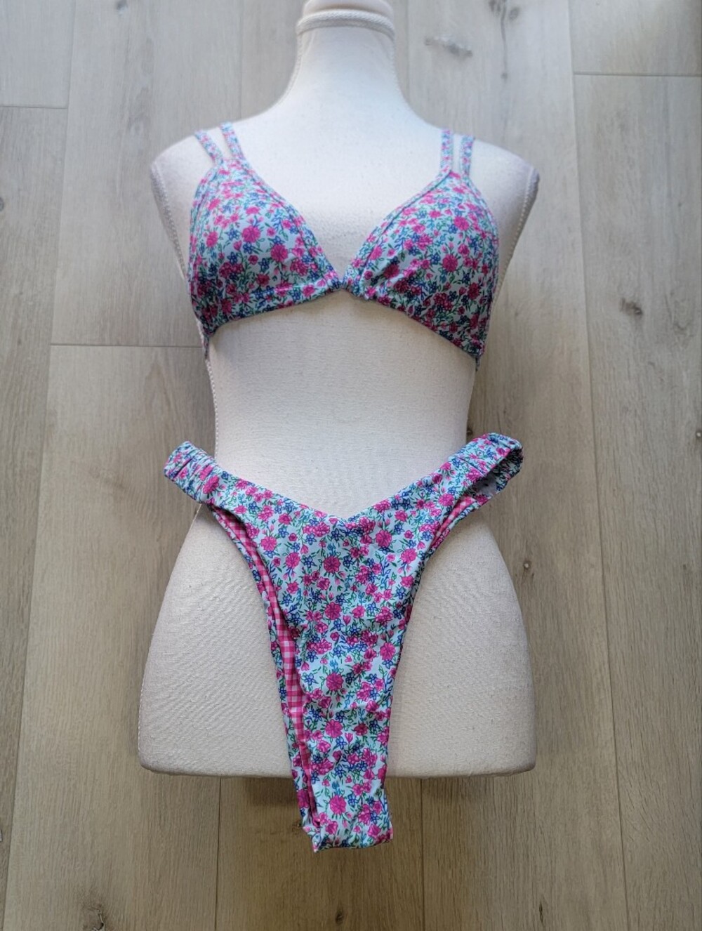 Floral Two-Piece Bikini Set in Pink & Blue